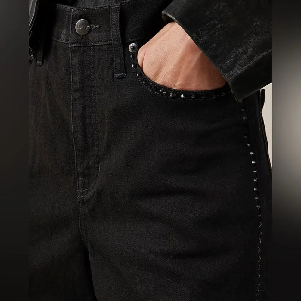 NWT J CREW Embellished denim trouser in Black Rinse